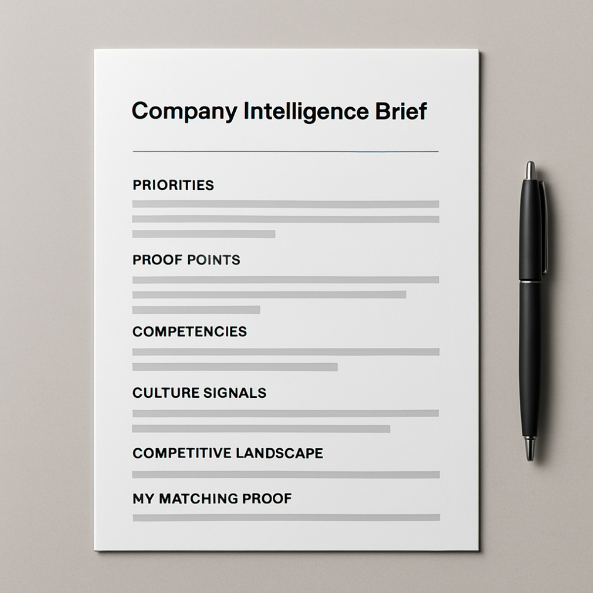 Company intelligence brief template for interview preparation